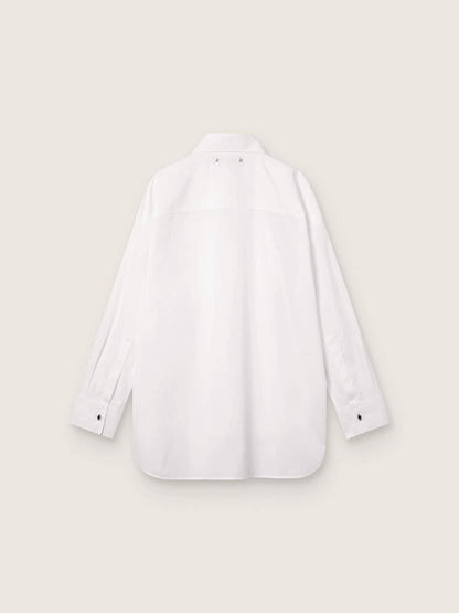 Women's oversized shirt in white cotton with pleated detail and jewel buttons - Golden Goose Women