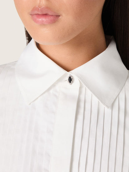 Women's oversized shirt in white cotton with pleated detail and jewel buttons - Golden Goose Women