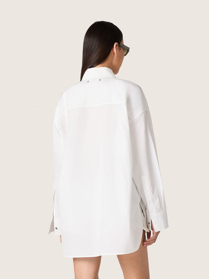 Women's oversized shirt in white cotton with pleated detail and jewel buttons - Golden Goose Women