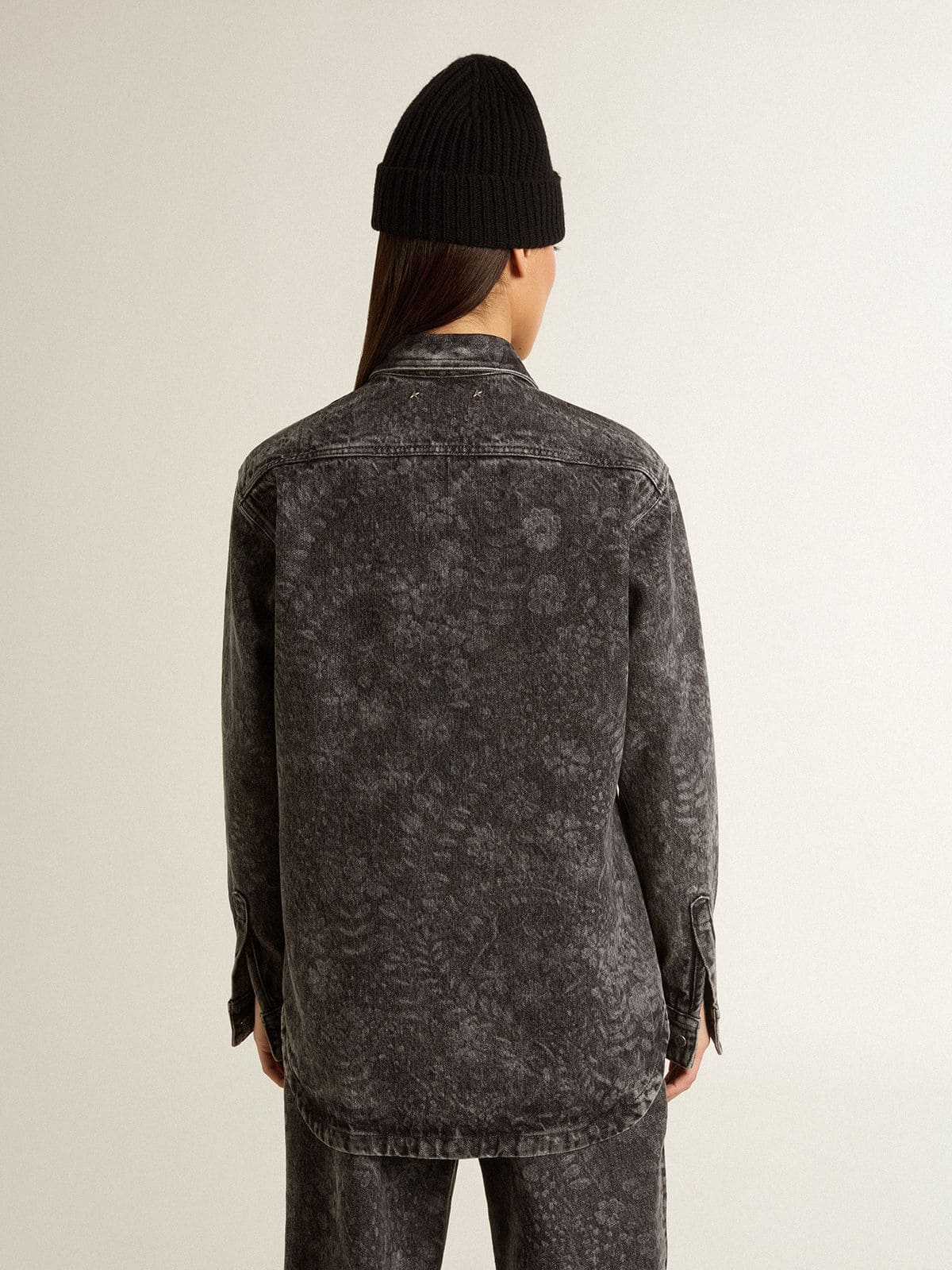 Women's black denim shirt with ton sur ton floral pattern - Golden Goose Women