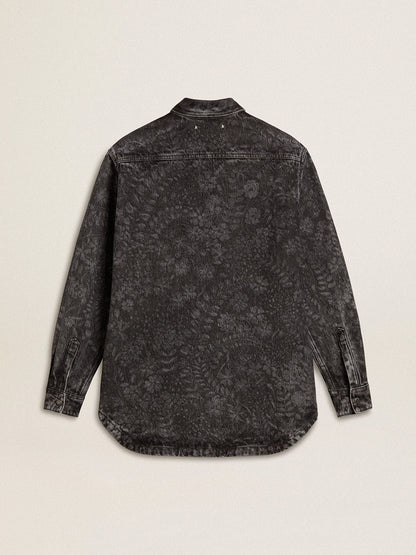 Women's black denim shirt with ton sur ton floral pattern - Golden Goose Women