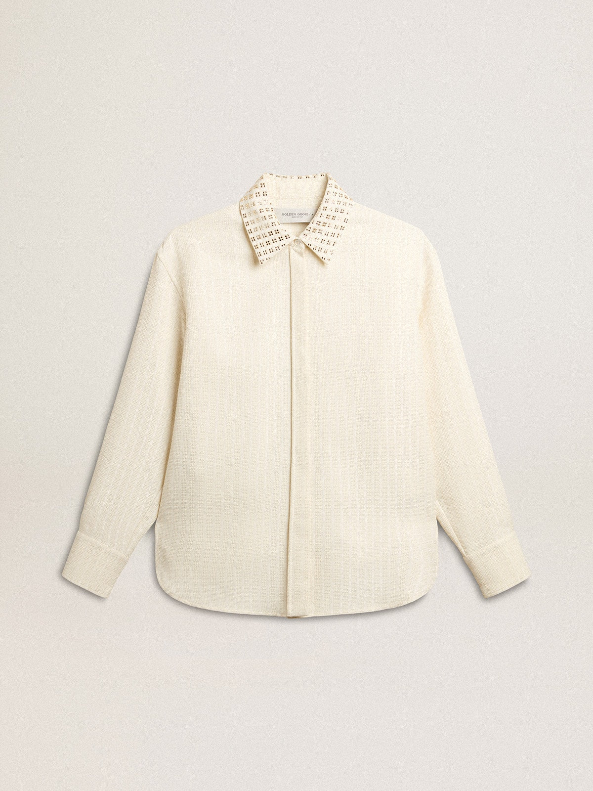 Women's viscose and cotton blend shirt with crystal-embellished collar - Golden Goose Women