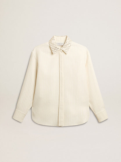 Women's viscose and cotton blend shirt with crystal-embellished collar - Golden Goose Women
