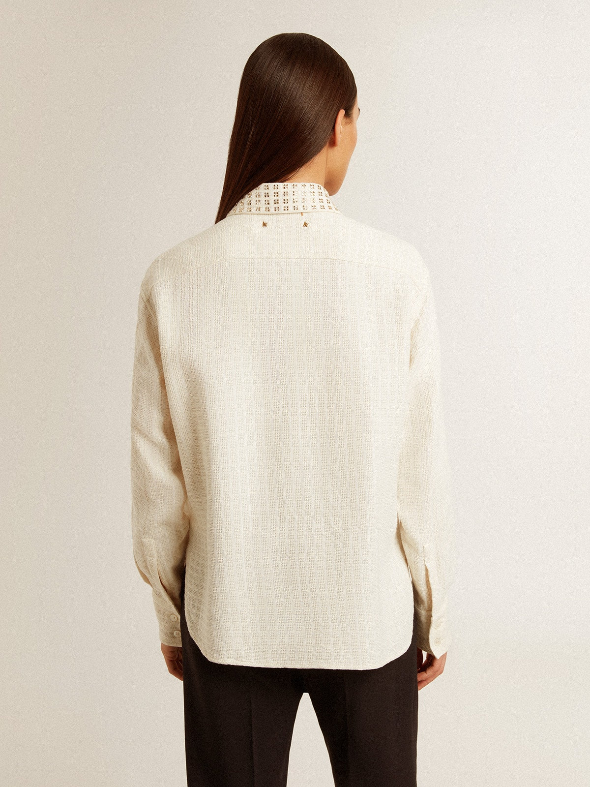 Women's viscose and cotton blend shirt with crystal-embellished collar - Golden Goose Women