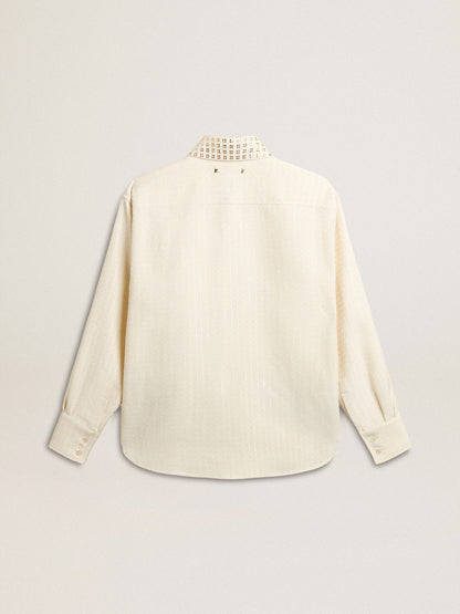 Women's viscose and cotton blend shirt with crystal-embellished collar - Golden Goose Women