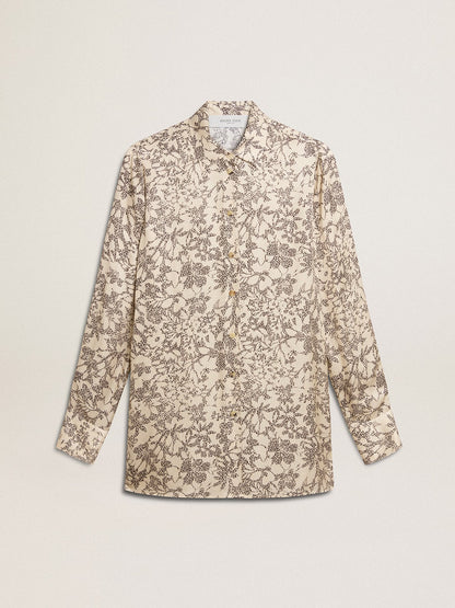 Women's silk blend pajama shirt with a floral print - Golden Goose Women