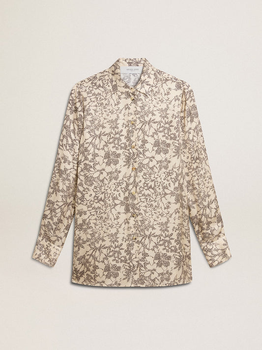 Women's silk blend pajama shirt with a floral print - Golden Goose Women