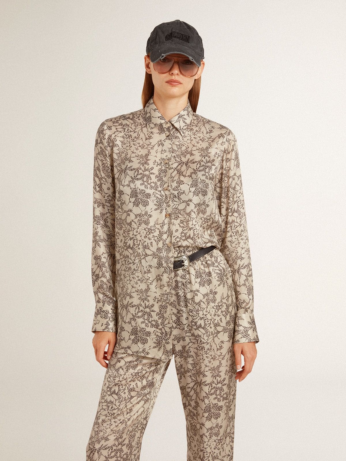 Women's silk blend pajama shirt with a floral print - Golden Goose Women
