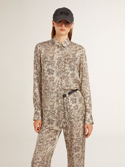 Women's silk blend pajama shirt with a floral print - Golden Goose Women