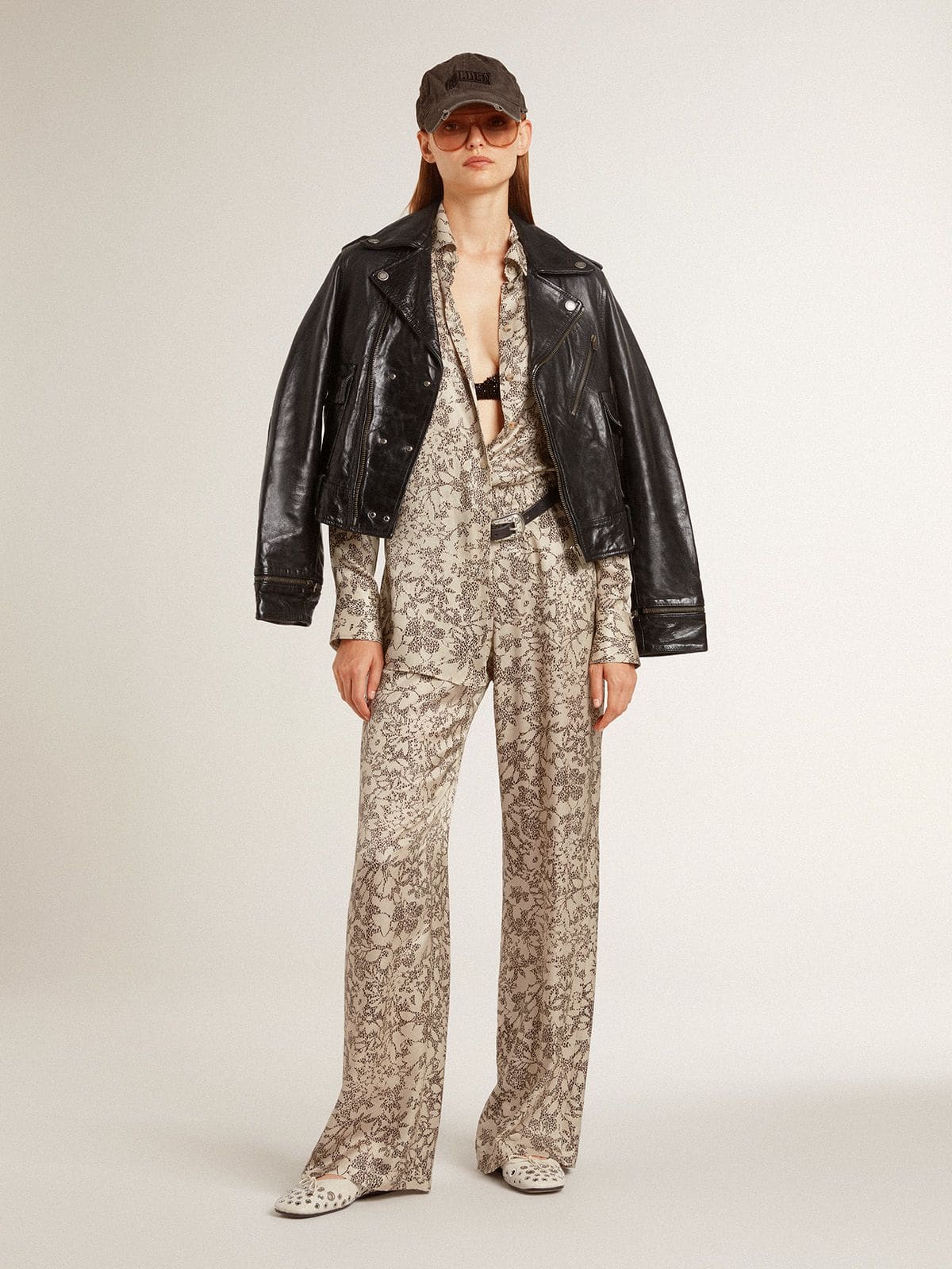 Women's silk blend pajama shirt with a floral print - Golden Goose Women