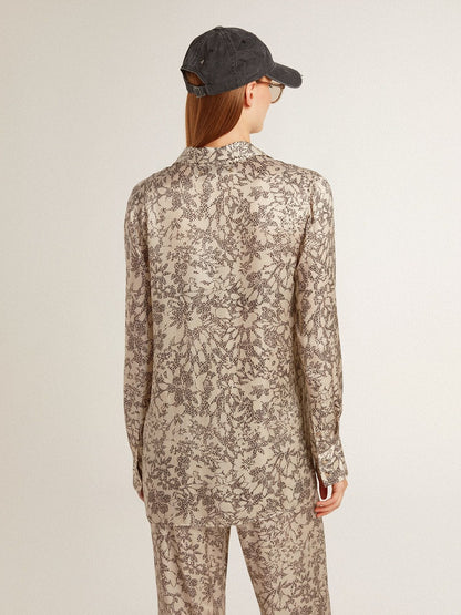 Women's silk blend pajama shirt with a floral print - Golden Goose Women