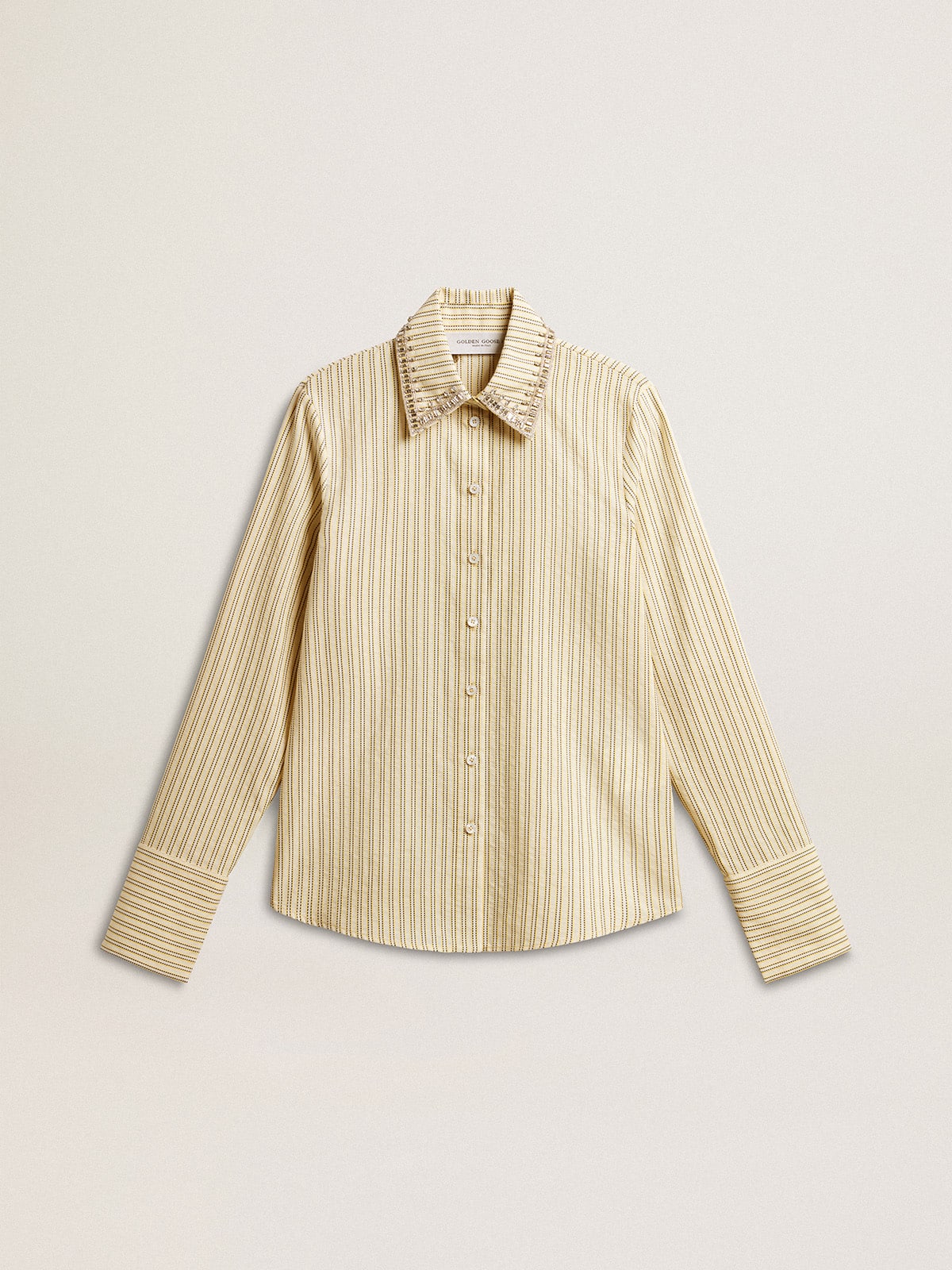 Ecru shirt with stripes and embroidered crystals - Golden Goose Women