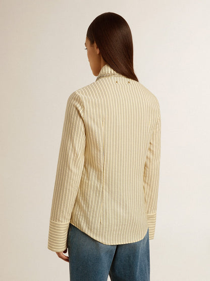 Ecru shirt with stripes and embroidered crystals - Golden Goose Women