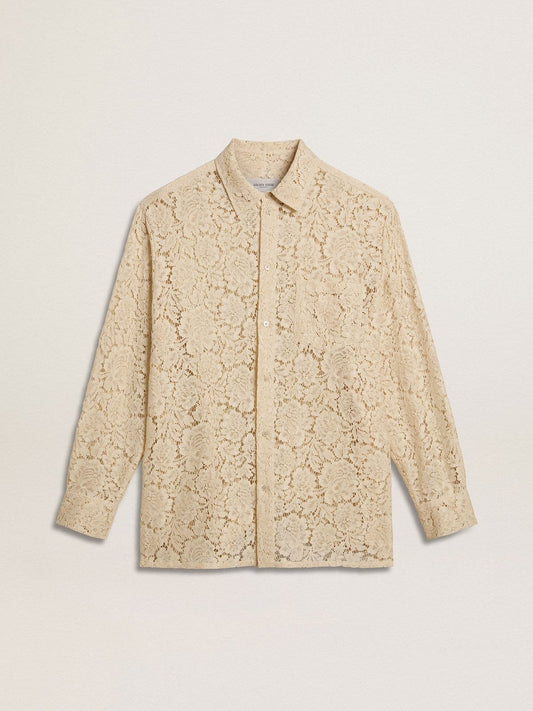 Oversized shirt in cream-colored see-through lace - Golden Goose Women|Men