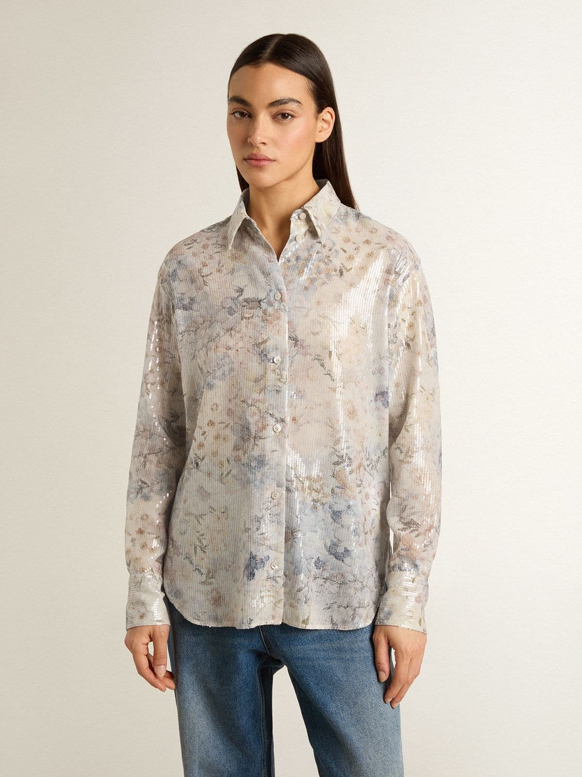 Women's shirt with multicolor floral sequin print - Golden Goose Women