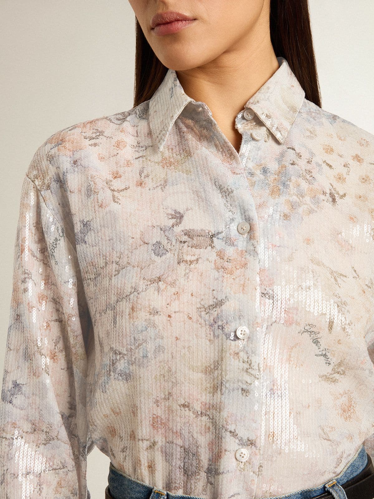 Women's shirt with multicolor floral sequin print - Golden Goose Women