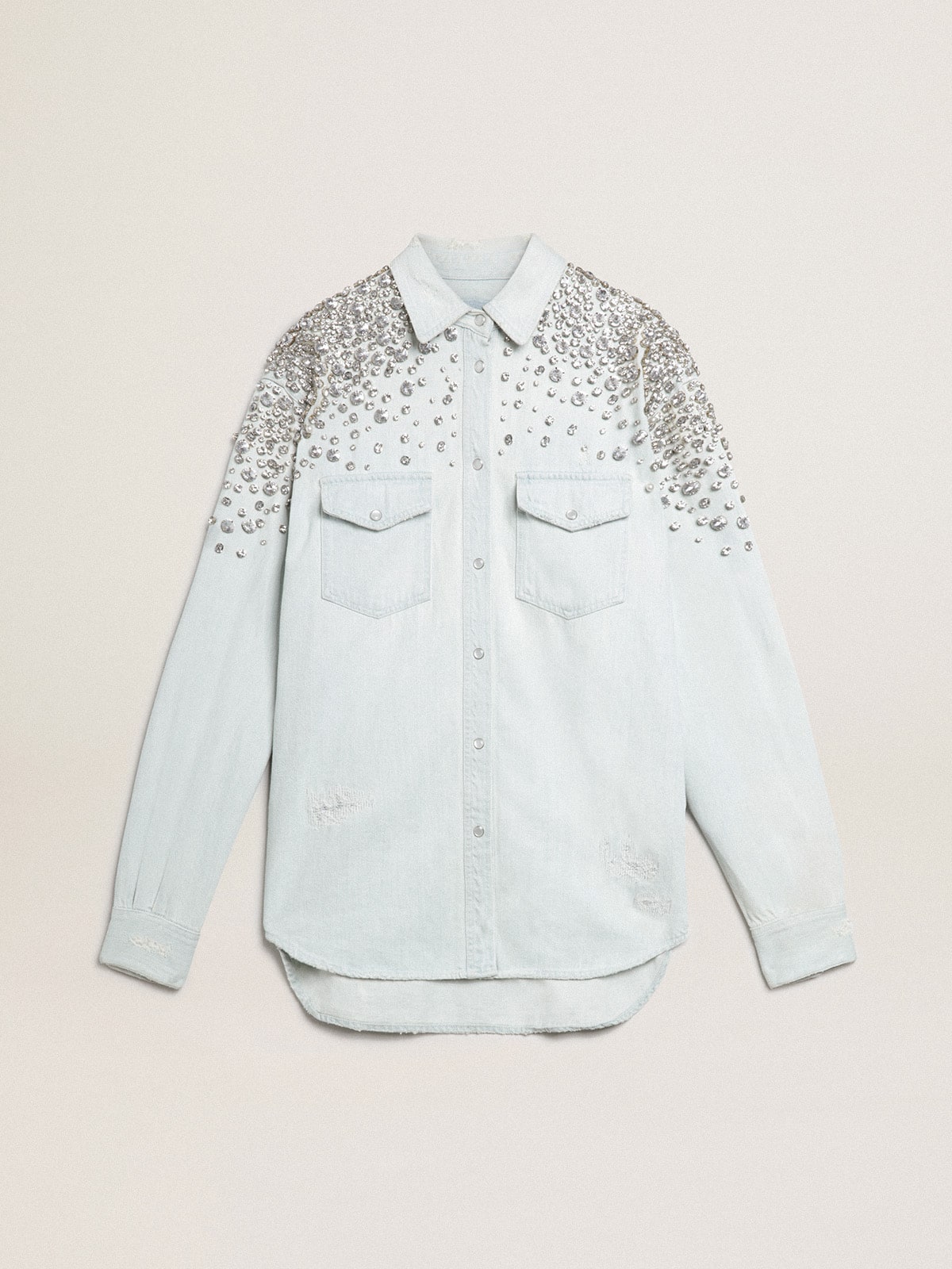 Women's bleached boyfriend shirt with cabochon crystals - Golden Goose Women
