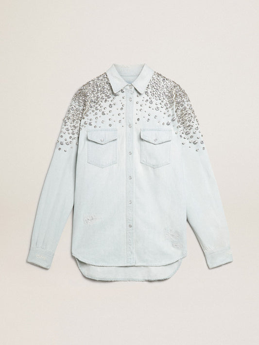 Women's bleached boyfriend shirt with cabochon crystals - Golden Goose Women