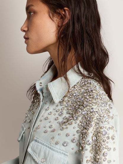 Women's bleached boyfriend shirt with cabochon crystals - Golden Goose Women