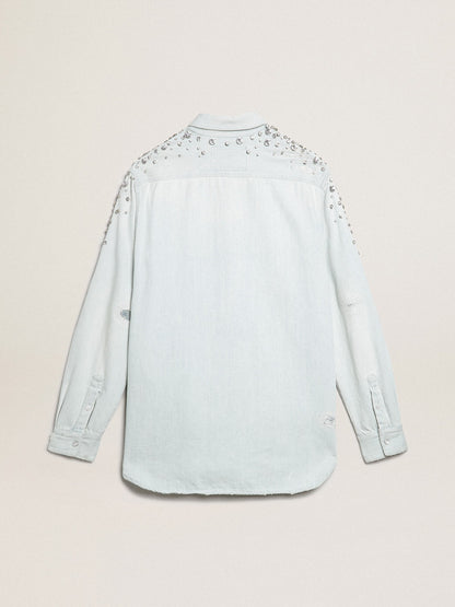 Women's bleached boyfriend shirt with cabochon crystals - Golden Goose Women