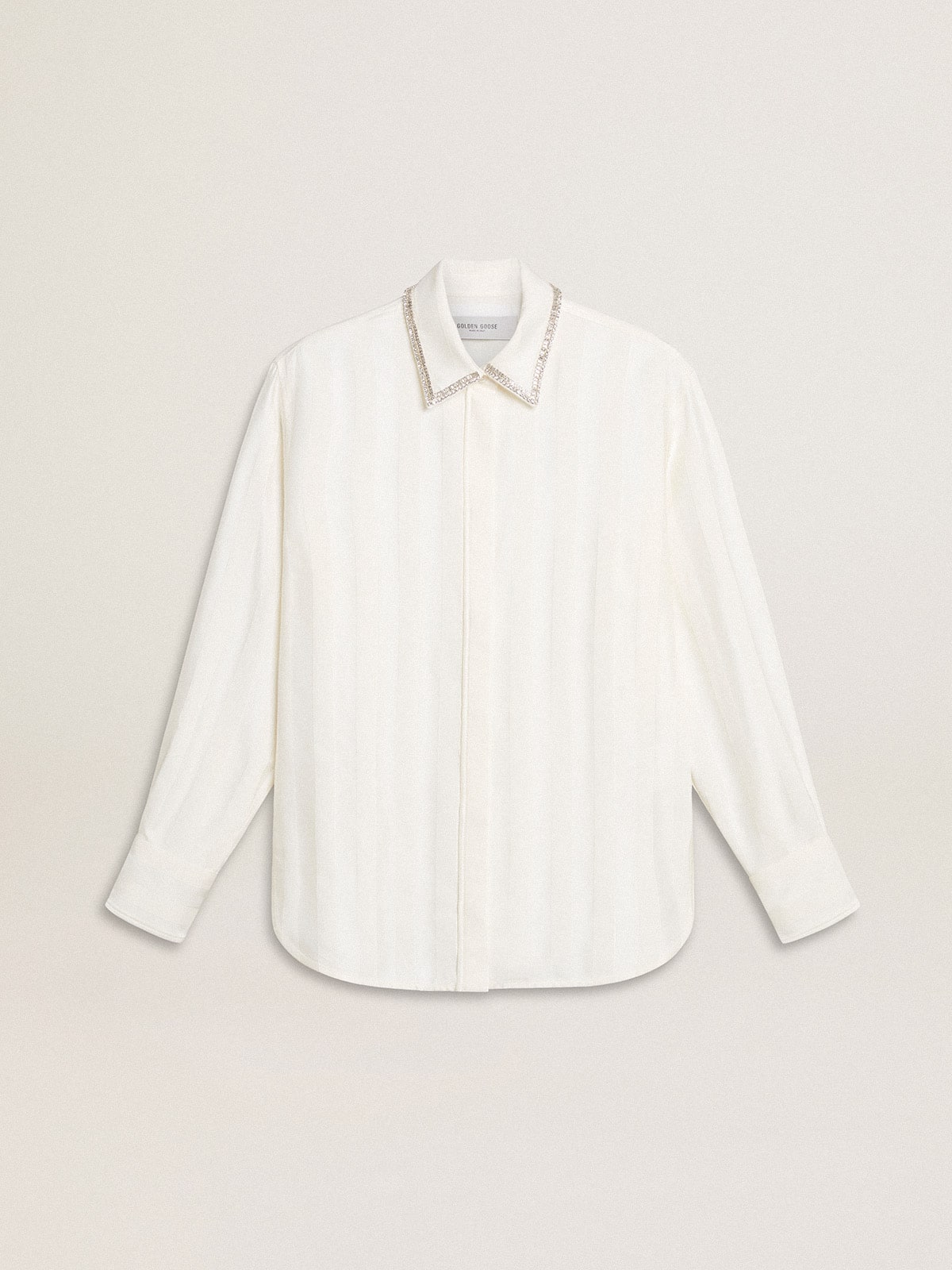 Women's shirt with a vertical striped pattern and crystal embroidery - Golden Goose Women
