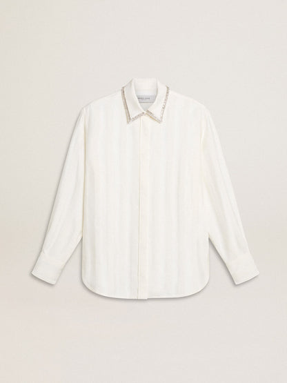 Women's shirt with a vertical striped pattern and crystal embroidery - Golden Goose Women
