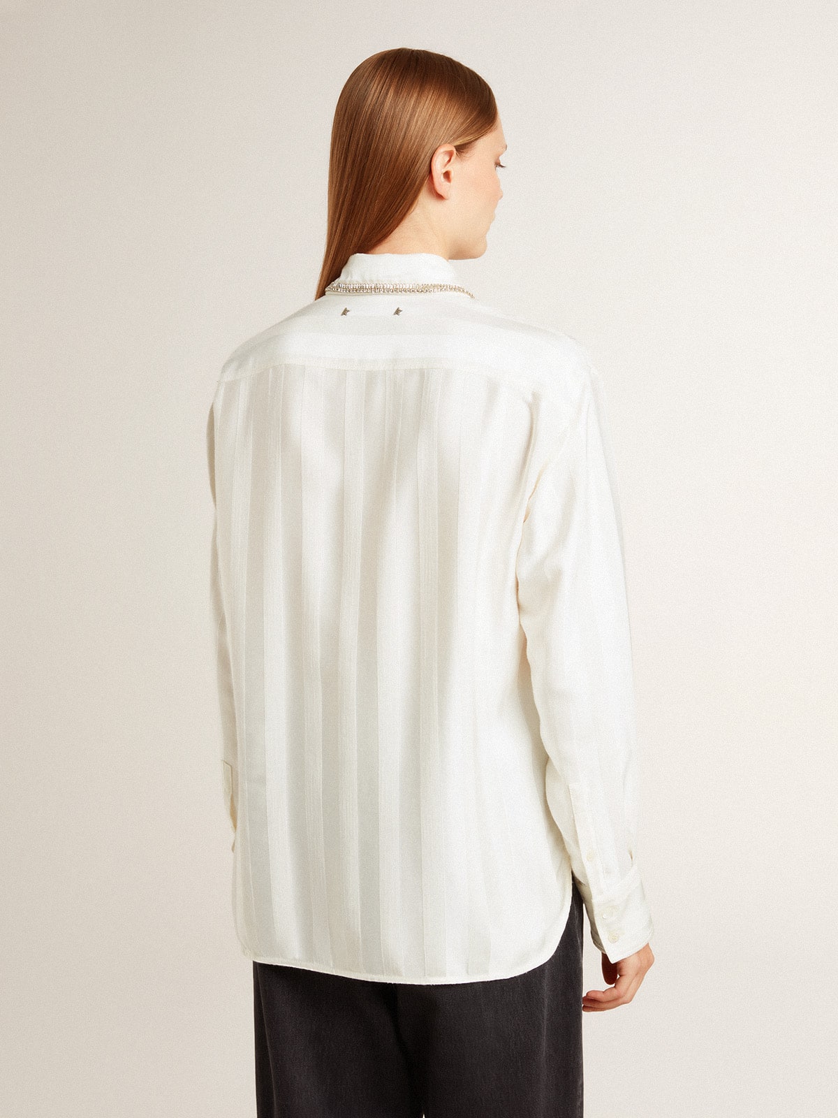 Women's shirt with a vertical striped pattern and crystal embroidery - Golden Goose Women