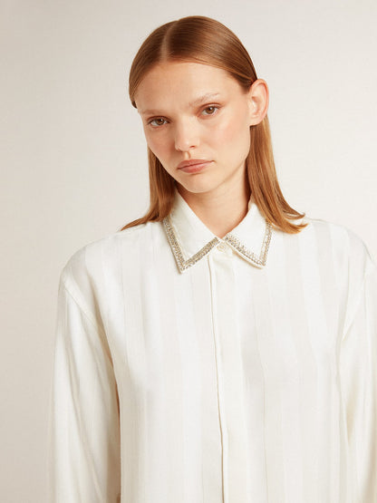 Women's shirt with a vertical striped pattern and crystal embroidery - Golden Goose Women
