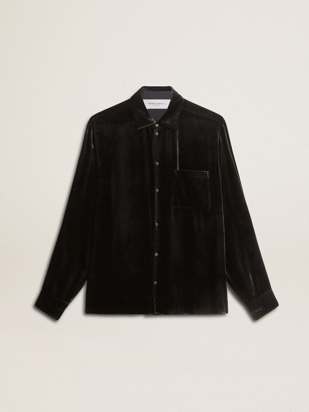 Velvet-effect black shirt with embroidery - Golden Goose Women|Men