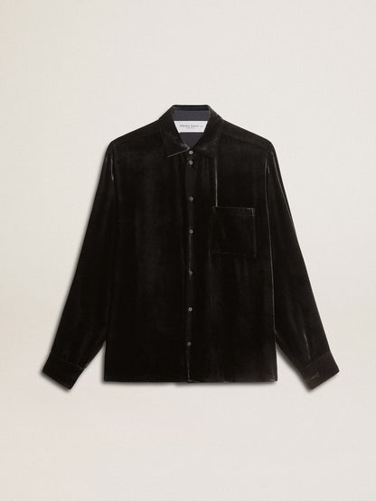 Velvet-effect black shirt with embroidery - Golden Goose Women|Men