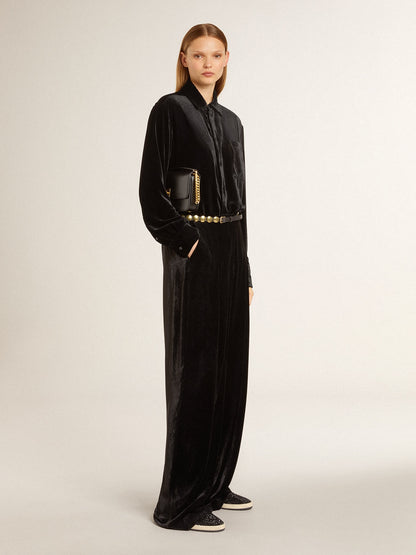 Velvet-effect black shirt with embroidery - Golden Goose Women|Men