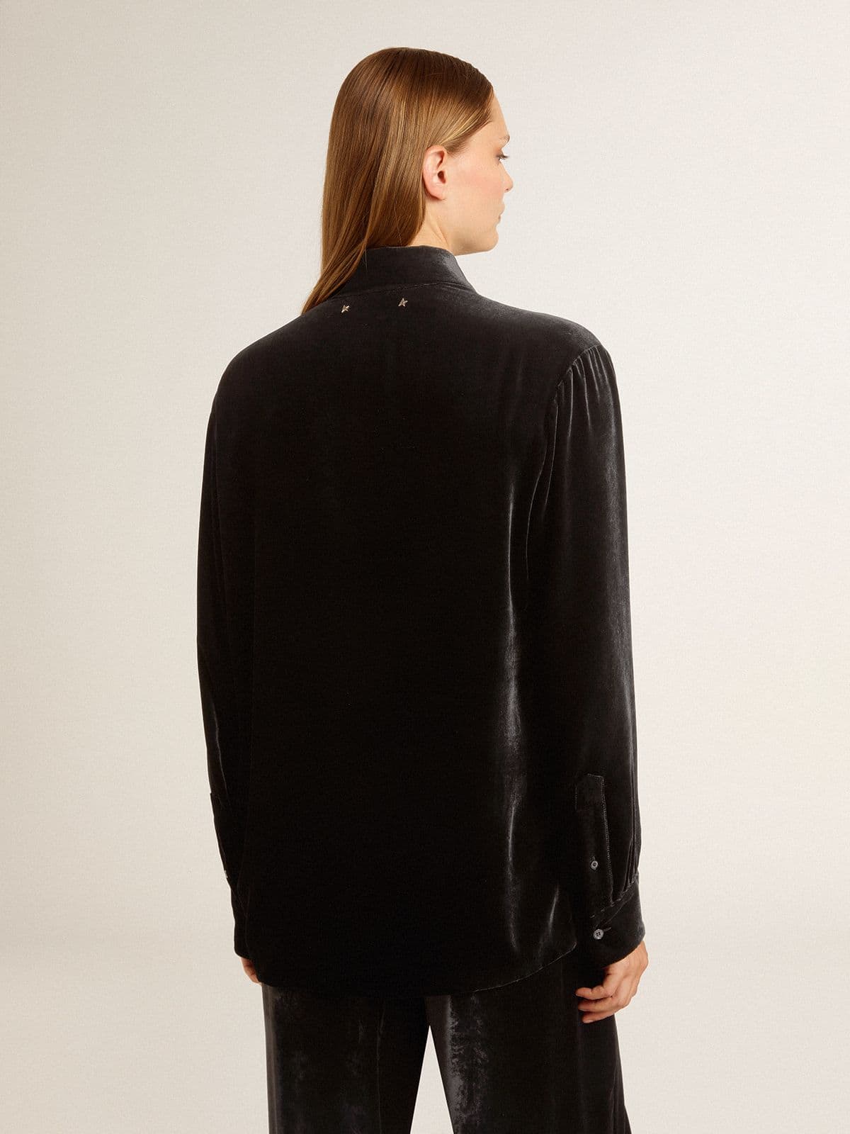 Velvet-effect black shirt with embroidery - Golden Goose Women|Men