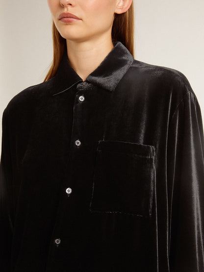 Velvet-effect black shirt with embroidery - Golden Goose Women|Men