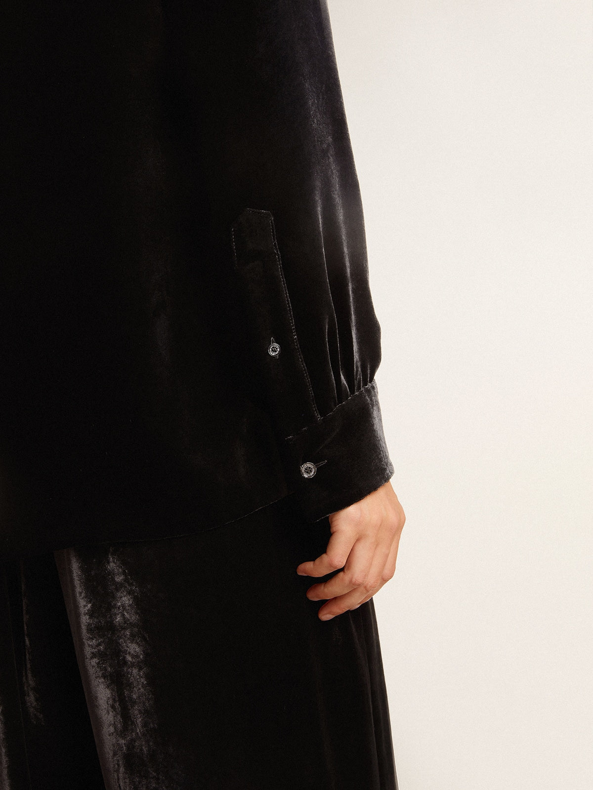Velvet-effect black shirt with embroidery - Golden Goose Women|Men