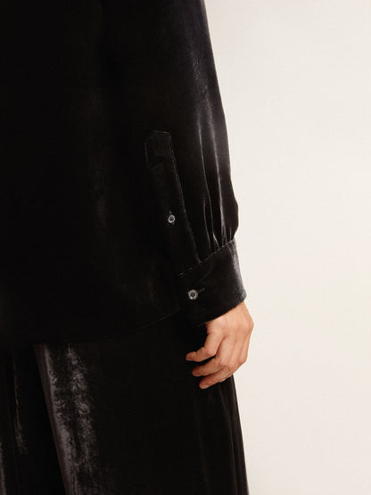 Velvet-effect black shirt with embroidery - Golden Goose Women|Men