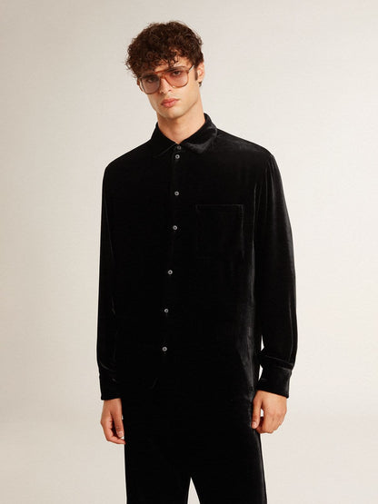 Velvet-effect black shirt with embroidery - Golden Goose Women|Men