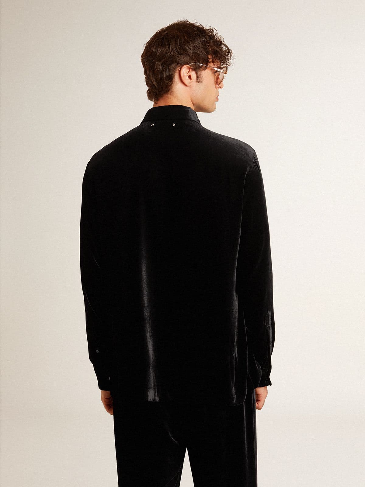 Velvet-effect black shirt with embroidery - Golden Goose Women|Men