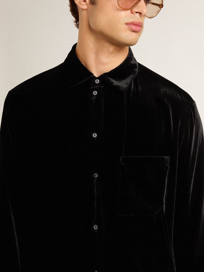 Velvet-effect black shirt with embroidery - Golden Goose Women|Men