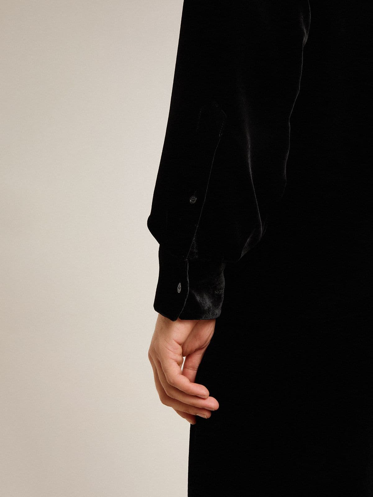 Velvet-effect black shirt with embroidery - Golden Goose Women|Men