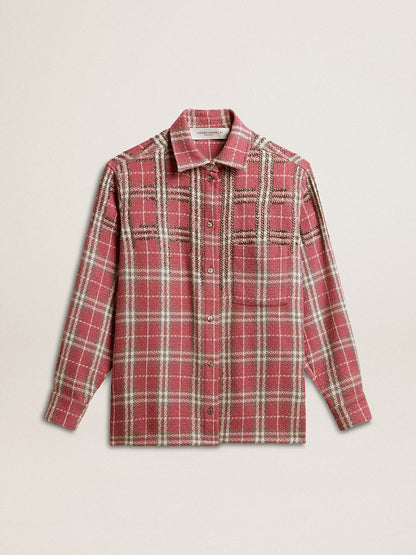Women's shirt with pink, sand and gray check embroidery - Golden Goose Women
