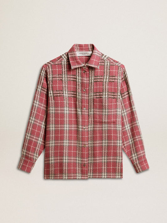 Women's shirt with pink, sand and gray check embroidery - Golden Goose Women
