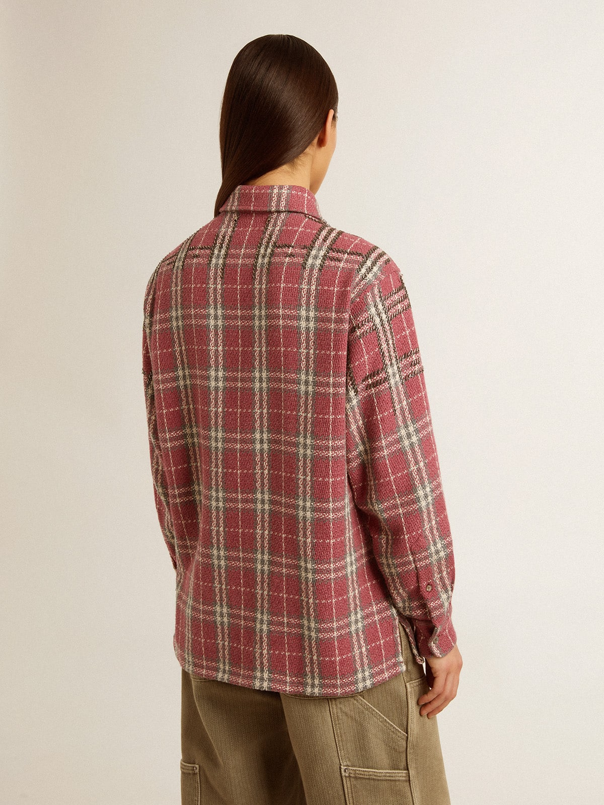 Women's shirt with pink, sand and gray check embroidery - Golden Goose Women