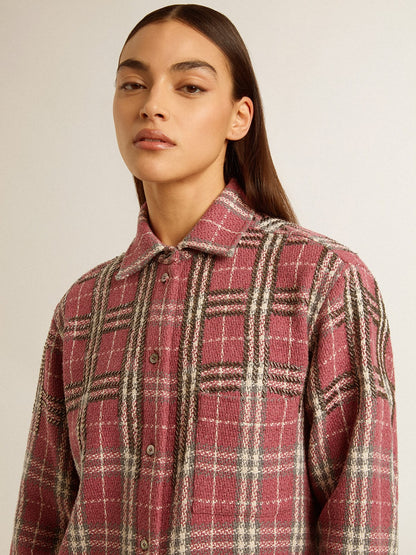 Women's shirt with pink, sand and gray check embroidery - Golden Goose Women