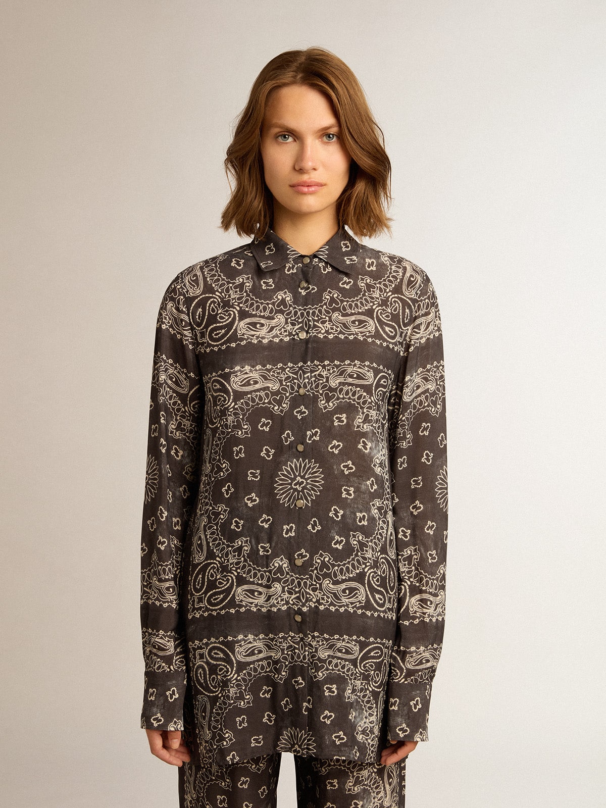 Pajama shirt in anthracite gray with paisley print - Golden Goose Women