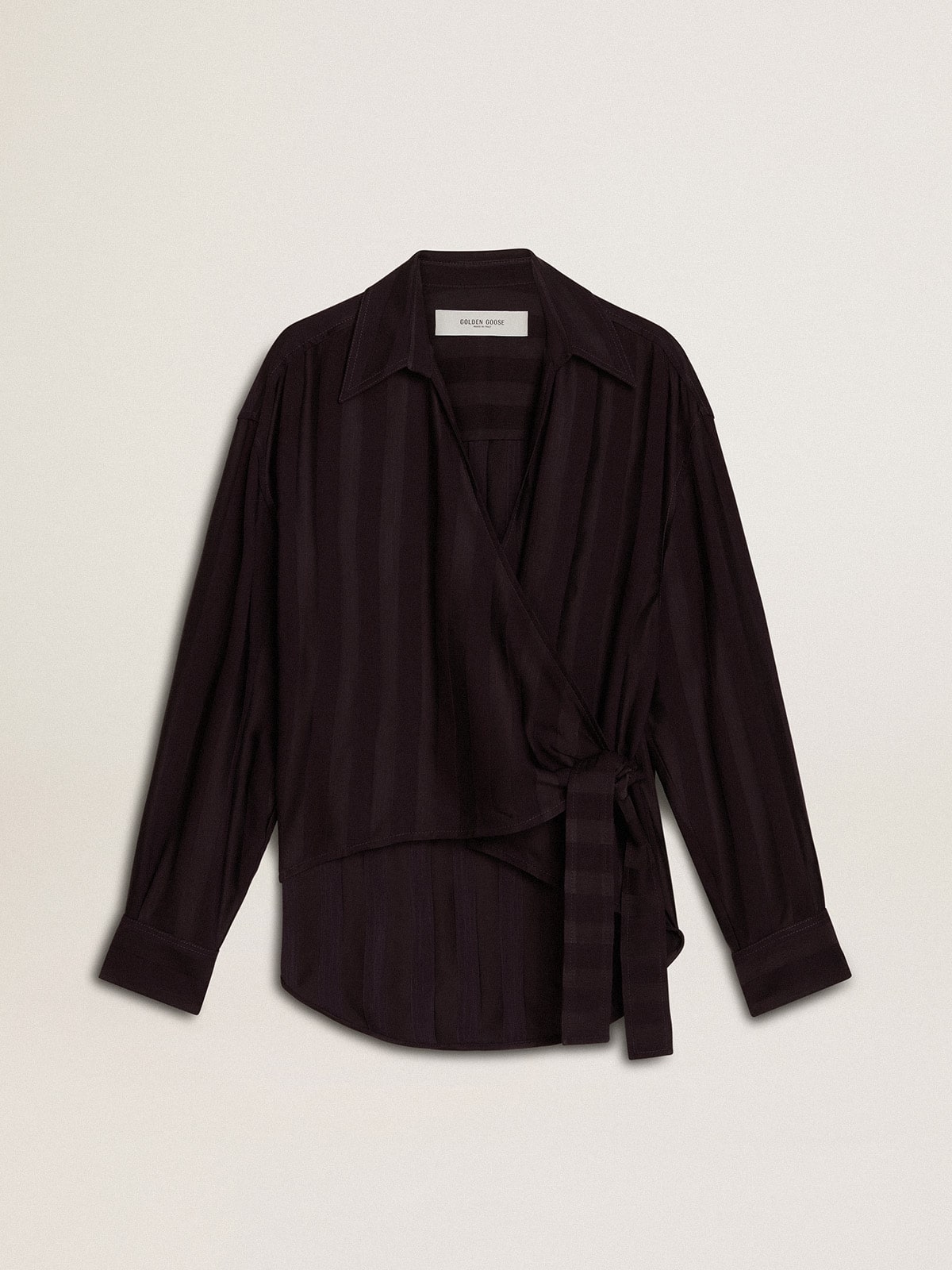 Women's black shirt with vertical stripes and side knot closure - Golden Goose Women