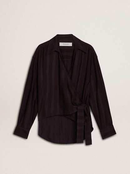 Women's black shirt with vertical stripes and side knot closure - Golden Goose Women