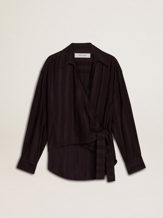 Women's black shirt with vertical stripes and side knot closure - Golden Goose Women