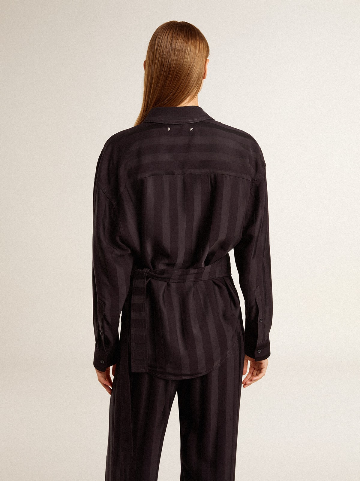 Women's black shirt with vertical stripes and side knot closure - Golden Goose Women