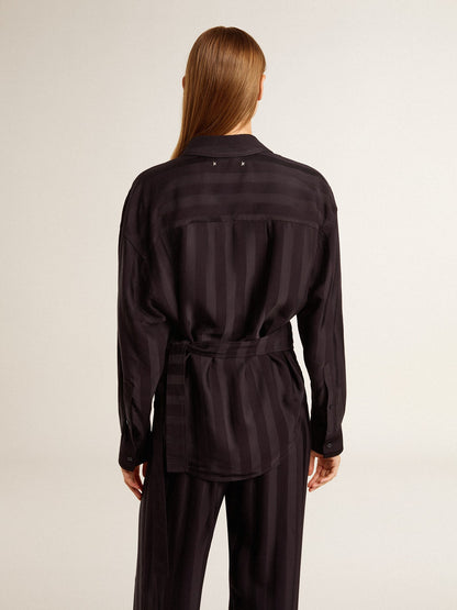 Women's black shirt with vertical stripes and side knot closure - Golden Goose Women
