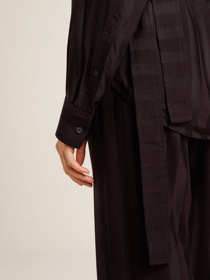 Women's black shirt with vertical stripes and side knot closure - Golden Goose Women